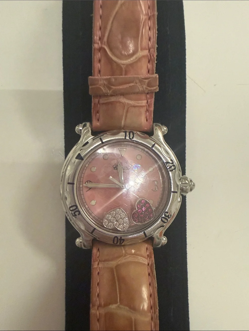 Chopard Pink Dial Watch with Tan Leather Strap